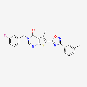 molecular formula C23H17FN4O2S B2577936 3-(3-fluorobenzyl)-5-methyl-6-[3-(3-methylphenyl)-1,2,4-oxadiazol-5-yl]thieno[2,3-d]pyrimidin-4(3H)-one CAS No. 1326900-92-8