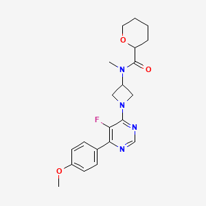 molecular formula C21H25FN4O3 B2577937 N-[1-[5-Fluoro-6-(4-methoxyphenyl)pyrimidin-4-yl]azetidin-3-yl]-N-methyloxane-2-carboxamide CAS No. 2380098-36-0