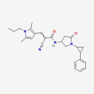 molecular formula C26H30N4O2 B2577955 2-cyano-3-(2,5-dimethyl-1-propyl-1H-pyrrol-3-yl)-N-[5-oxo-1-(2-phenylcyclopropyl)pyrrolidin-3-yl]prop-2-enamide CAS No. 1376446-15-9
