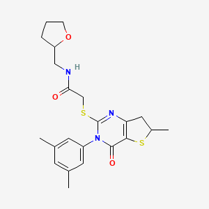 2-((3-(3,5-dimethylphenyl)-6-methyl-4-oxo-3,4,6,7-tetrahydrothieno[3,2-d]pyrimidin-2-yl)thio)-N-((tetrahydrofuran-2-yl)methyl)acetamide