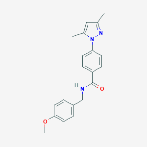 molecular formula C20H21N3O2 B257797 4-(3,5-dimethyl-1H-pyrazol-1-yl)-N-(4-methoxybenzyl)benzamide 