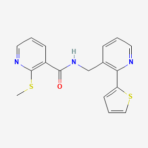 molecular formula C17H15N3OS2 B2577986 2-(methylthio)-N-((2-(thiophen-2-yl)pyridin-3-yl)methyl)nicotinamide CAS No. 2034576-40-2