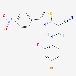 molecular formula C18H10BrFN4O2S B2577987 (Z)-3-((4-bromo-2-fluorophenyl)amino)-2-(4-(4-nitrophenyl)thiazol-2-yl)acrylonitrile CAS No. 477298-71-8