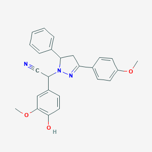 molecular formula C25H23N3O3 B257799 (4-hydroxy-3-methoxyphenyl)[3-(4-methoxyphenyl)-5-phenyl-4,5-dihydro-1H-pyrazol-1-yl]acetonitrile 