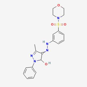molecular formula C20H23N5O4S B2577992 5-methyl-4-[(3-morpholin-4-ylsulfonylphenyl)hydrazinylidene]-2-phenyl-3H-pyrazol-3-ol CAS No. 326910-66-1