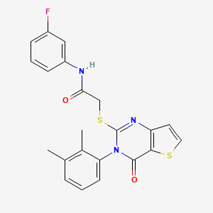 molecular formula C22H18FN3O2S2 B2577999 2-{[3-(2,3-dimethylphenyl)-4-oxo-3,4-dihydrothieno[3,2-d]pyrimidin-2-yl]sulfanyl}-N-(3-fluorophenyl)acetamide CAS No. 1291832-44-4