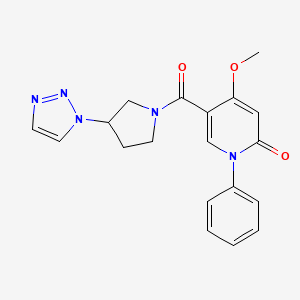 molecular formula C19H19N5O3 B2578025 5-(3-(1H-1,2,3-triazol-1-yl)pyrrolidine-1-carbonyl)-4-methoxy-1-phenylpyridin-2(1H)-one CAS No. 2198584-51-7
