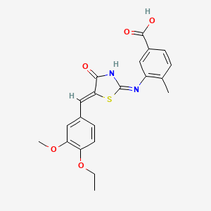 molecular formula C21H20N2O5S B2578043 (Z)-3-((5-(4-ethoxy-3-methoxybenzylidene)-4-oxo-4,5-dihydrothiazol-2-yl)amino)-4-methylbenzoic acid CAS No. 857494-49-6