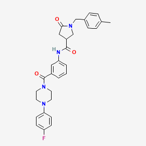 molecular formula C30H31FN4O3 B2578059 N-(3-{[4-(4-氟苯基)哌嗪-1-基]羰基}苯基)-1-(4-甲基苄基)-5-氧代吡咯烷-3-甲酰胺 CAS No. 1984056-09-8