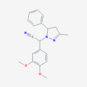 molecular formula C20H21N3O2 B257807 (3,4-dimethoxyphenyl)(3-methyl-5-phenyl-4,5-dihydro-1H-pyrazol-1-yl)acetonitrile 