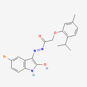 molecular formula C20H20BrN3O3 B2578095 (E)-N'-(5-bromo-2-oxoindolin-3-ylidene)-2-(2-isopropyl-5-methylphenoxy)acetohydrazide CAS No. 326025-55-2