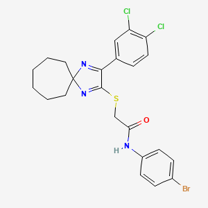 molecular formula C23H22BrCl2N3OS B2578099 N-(4-bromophenyl)-2-((3-(3,4-dichlorophenyl)-1,4-diazaspiro[4.6]undeca-1,3-dien-2-yl)thio)acetamide CAS No. 899932-07-1