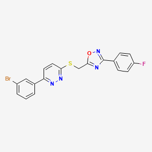 molecular formula C19H12BrFN4OS B2578112 3-(3-Bromophenyl)-6-({[3-(4-fluorophenyl)-1,2,4-oxadiazol-5-yl]methyl}thio)pyridazine CAS No. 1111419-42-1