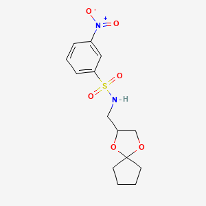 molecular formula C14H18N2O6S B2578135 N-(1,4-二氧杂螺[4.4]壬烷-2-基甲基)-3-硝基苯磺酰胺 CAS No. 941996-03-8