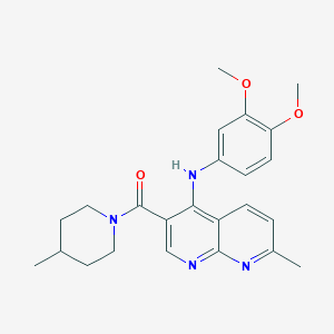 molecular formula C24H28N4O3 B2578138 (4-((3,4-Dimethoxyphenyl)amino)-7-methyl-1,8-naphthyridin-3-yl)(4-methylpiperidin-1-yl)methanone CAS No. 1251629-05-6