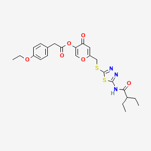 molecular formula C24H27N3O6S2 B2578145 6-(((5-(2-ethylbutanamido)-1,3,4-thiadiazol-2-yl)thio)methyl)-4-oxo-4H-pyran-3-yl 2-(4-ethoxyphenyl)acetate CAS No. 896013-62-0