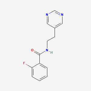 molecular formula C13H12FN3O B2578150 2-氟代-N-(2-(嘧啶-5-基)乙基)苯甲酰胺 CAS No. 2034342-08-8