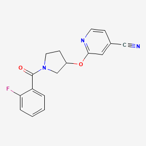 molecular formula C17H14FN3O2 B2578151 2-((1-(2-Fluorobenzoyl)pyrrolidin-3-yl)oxy)isonicotinonitrile CAS No. 1903053-96-2
