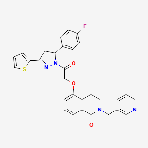 molecular formula C30H25FN4O3S B2578155 5-(2-(5-(4-fluorophenyl)-3-(thiophen-2-yl)-4,5-dihydro-1H-pyrazol-1-yl)-2-oxoethoxy)-2-(pyridin-3-ylmethyl)-3,4-dihydroisoquinolin-1(2H)-one CAS No. 850908-95-1