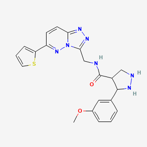 molecular formula C21H17N7O2S B2578171 3-(3-methoxyphenyl)-N-[(6-thiophen-2-yl-[1,2,4]triazolo[4,3-b]pyridazin-3-yl)methyl]pyrazolidine-4-carboxamide CAS No. 1903842-83-0