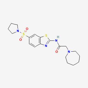 molecular formula C19H26N4O3S2 B2578177 2-(azepan-1-yl)-N-(6-pyrrolidin-1-ylsulfonyl-1,3-benzothiazol-2-yl)acetamide CAS No. 868213-79-0