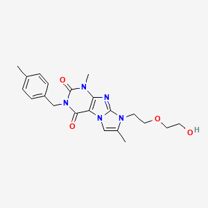 molecular formula C21H25N5O4 B2578185 8-(2-(2-hydroxyethoxy)ethyl)-1,7-dimethyl-3-(4-methylbenzyl)-1H-imidazo[2,1-f]purine-2,4(3H,8H)-dione CAS No. 919008-65-4