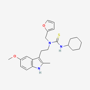 molecular formula C24H31N3O2S B2578191 3-环己基-1-(呋喃-2-基甲基)-1-(2-(5-甲氧基-2-甲基-1H-吲哚-3-基)乙基)硫脲 CAS No. 851937-20-7