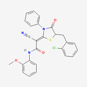 molecular formula C26H20ClN3O3S B2578202 (Z)-2-(5-(2-chlorobenzyl)-4-oxo-3-phenylthiazolidin-2-ylidene)-2-cyano-N-(2-methoxyphenyl)acetamide CAS No. 487030-10-4