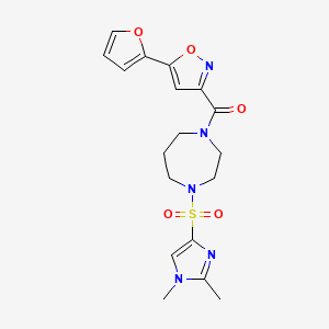 molecular formula C18H21N5O5S B2578225 (4-((1,2-dimethyl-1H-imidazol-4-yl)sulfonyl)-1,4-diazepan-1-yl)(5-(furan-2-yl)isoxazol-3-yl)methanone CAS No. 1903013-08-0