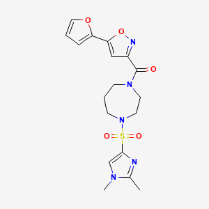 molecular formula C18H21N5O5S B2578225 (4-((1,2-二甲基-1H-咪唑-4-基)磺酰基)-1,4-二氮杂环-1-基)(5-(呋喃-2-基)异恶唑-3-基)甲酮 CAS No. 1903013-08-0