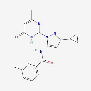 molecular formula C19H19N5O2 B2578248 N-(3-cyclopropyl-1-(4-methyl-6-oxo-1,6-dihydropyrimidin-2-yl)-1H-pyrazol-5-yl)-3-methylbenzamide CAS No. 1203327-17-6