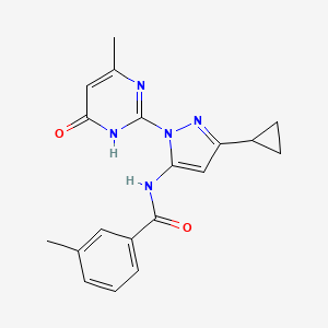 molecular formula C19H19N5O2 B2578248 N-(3-环丙基-1-(4-甲基-6-氧代-1,6-二氢嘧啶-2-基)-1H-吡唑-5-基)-3-甲基苯甲酰胺 CAS No. 1203327-17-6