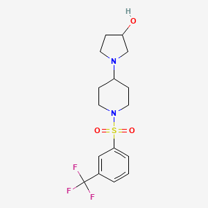 molecular formula C16H21F3N2O3S B2578249 1-(1-((3-(三氟甲基)苯基)磺酰基)哌啶-4-基)吡咯烷-3-醇 CAS No. 1448031-43-3