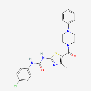 molecular formula C22H22ClN5O2S B2578253 1-(4-Chlorophenyl)-3-(4-methyl-5-(4-phenylpiperazine-1-carbonyl)thiazol-2-yl)urea CAS No. 941916-65-0