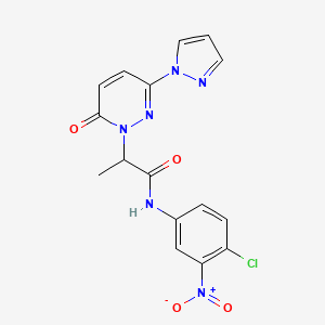 molecular formula C16H13ClN6O4 B2578255 N-(4-chloro-3-nitrophenyl)-2-(6-oxo-3-(1H-pyrazol-1-yl)pyridazin-1(6H)-yl)propanamide CAS No. 1334372-56-3