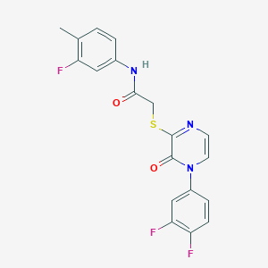 molecular formula C19H14F3N3O2S B2578256 2-[4-(3,4-difluorophenyl)-3-oxopyrazin-2-yl]sulfanyl-N-(3-fluoro-4-methylphenyl)acetamide CAS No. 899759-82-1