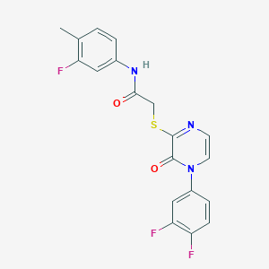 molecular formula C19H14F3N3O2S B2578256 2-[4-(3,4-二氟苯基)-3-氧代吡嗪-2-基]硫代基-N-(3-氟-4-甲基苯基)乙酰胺 CAS No. 899759-82-1