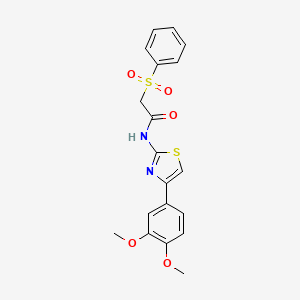 molecular formula C19H18N2O5S2 B2578263 N-(4-(3,4-dimethoxyphenyl)thiazol-2-yl)-2-(phenylsulfonyl)acetamide CAS No. 895456-19-6