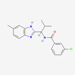 molecular formula C19H20ClN3O B2578264 3-Chloro-N-(2-methyl-1-(5-methyl-1H-1,3-benzimidazol-2-yl)propyl)benzenecarboxamide CAS No. 338422-99-4