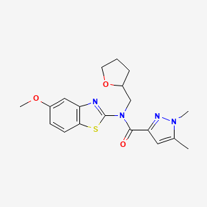 molecular formula C19H22N4O3S B2578266 N-(5-methoxybenzo[d]thiazol-2-yl)-1,5-dimethyl-N-((tetrahydrofuran-2-yl)methyl)-1H-pyrazole-3-carboxamide CAS No. 1013782-74-5