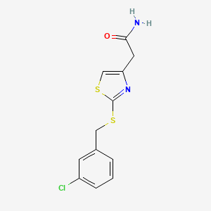 molecular formula C12H11ClN2OS2 B2578278 2-(2-((3-Chlorobenzyl)thio)thiazol-4-yl)acetamide CAS No. 953933-13-6