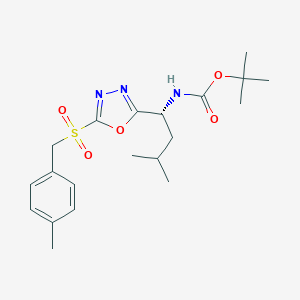 molecular formula C20H29N3O5S B257828 Tert-butyl 3-methyl-1-{5-[(4-methylbenzyl)sulfonyl]-1,3,4-oxadiazol-2-yl}butylcarbamate 