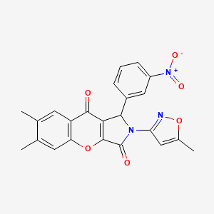molecular formula C23H17N3O6 B2578281 6,7-Dimethyl-2-(5-methylisoxazol-3-yl)-1-(3-nitrophenyl)-1,2-dihydrochromeno[2,3-c]pyrrole-3,9-dione CAS No. 874395-83-2