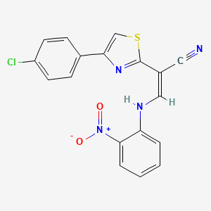molecular formula C18H11ClN4O2S B2578285 (Z)-2-(4-(4-chlorophenyl)thiazol-2-yl)-3-((2-nitrophenyl)amino)acrylonitrile CAS No. 476676-62-7