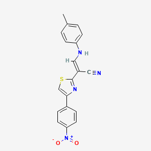 molecular formula C19H14N4O2S B2578299 (E)-2-(4-(4-nitrophenyl)thiazol-2-yl)-3-(p-tolylamino)acrylonitrile CAS No. 372978-59-1