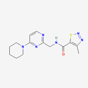 molecular formula C14H18N6OS B2578308 4-methyl-N-((4-(piperidin-1-yl)pyrimidin-2-yl)methyl)-1,2,3-thiadiazole-5-carboxamide CAS No. 1797804-65-9