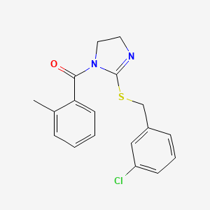 molecular formula C18H17ClN2OS B2578315 (2-((3-chlorobenzyl)thio)-4,5-dihydro-1H-imidazol-1-yl)(o-tolyl)methanone CAS No. 851808-02-1