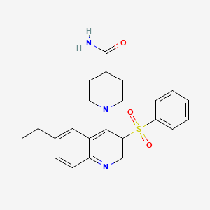 1-[3-(Benzenesulfonyl)-6-ethylquinolin-4-yl]piperidine-4-carboxamide