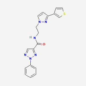 molecular formula C18H16N6OS B2578332 2-phenyl-N-(2-(3-(thiophen-3-yl)-1H-pyrazol-1-yl)ethyl)-2H-1,2,3-triazole-4-carboxamide CAS No. 2034486-09-2