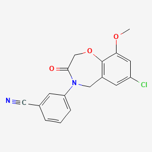 molecular formula C17H13ClN2O3 B2578334 3-(7-chloro-9-methoxy-3-oxo-2,3-dihydro-1,4-benzoxazepin-4(5H)-yl)benzonitrile CAS No. 1340947-28-5